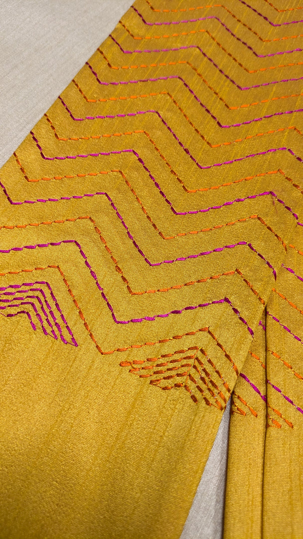 Yellow kanta stripes blouse with stitched stripe design front view