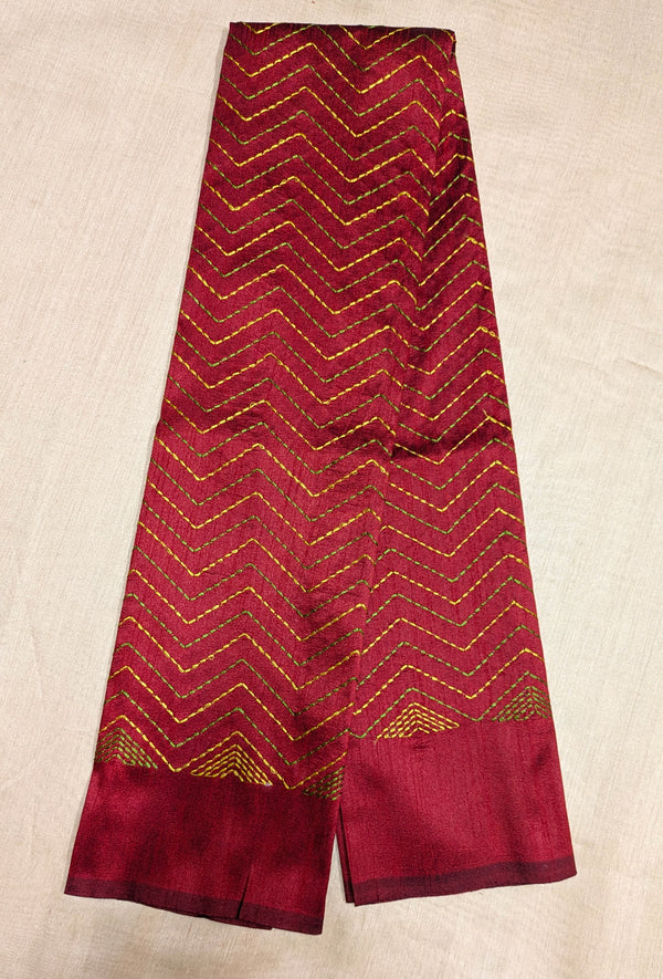 Kumkum red kanta stripes blouse side view showing striped embroidery