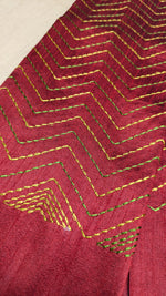 Load image into Gallery viewer, Maroon kanta stripes blouse with vertical stitch embroidery front view
