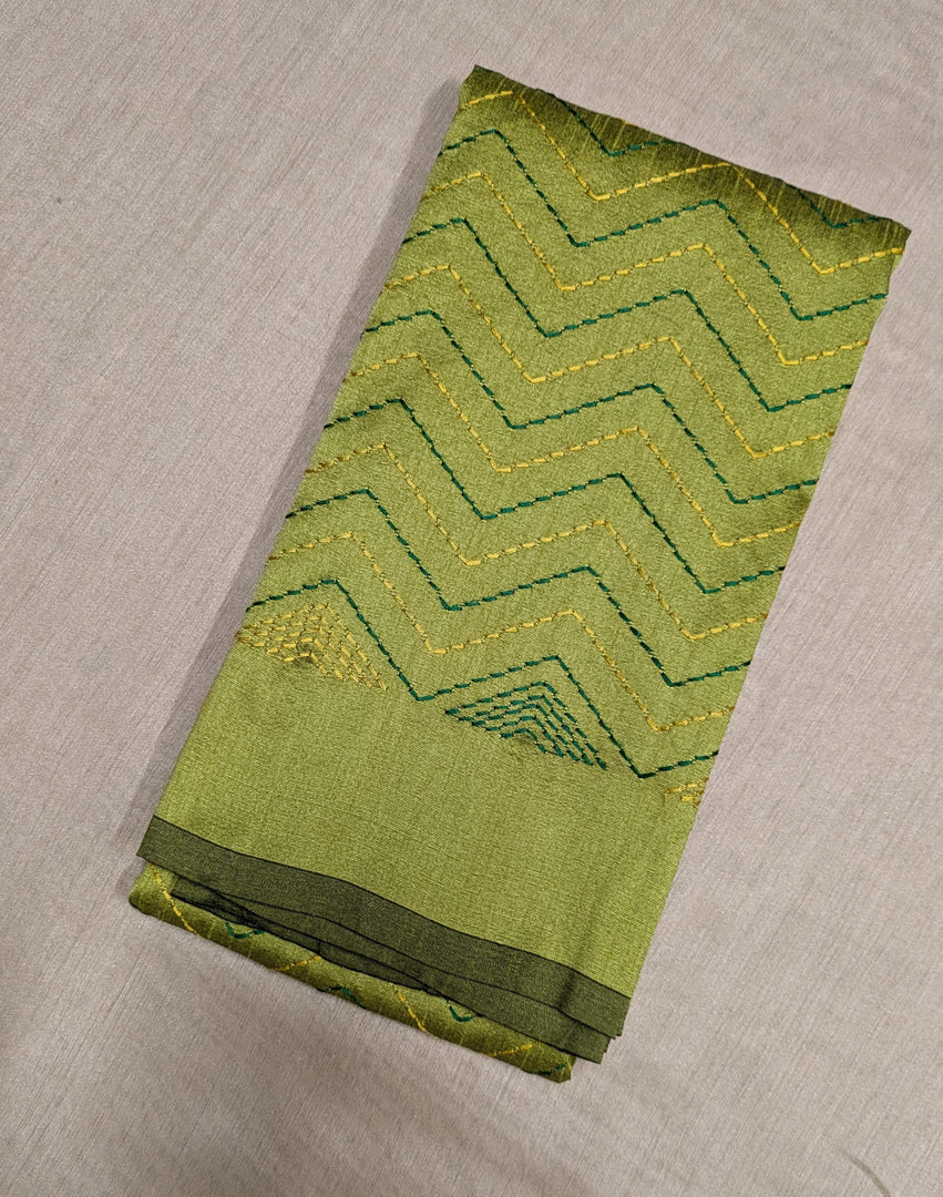 Mehendi green kanta stripes blouse side angle showing striped embroidery