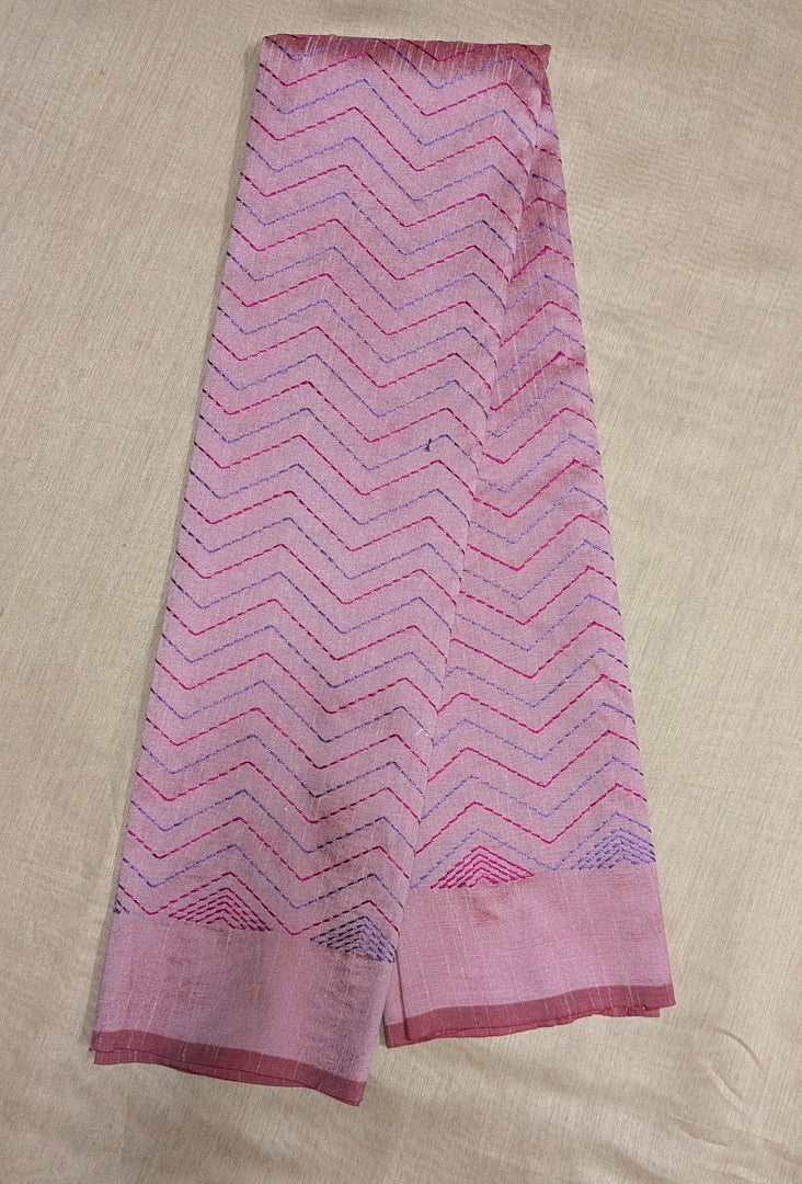 Light pink kanta stripes blouse side angle showing striped embroidery