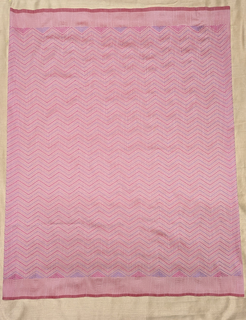 Light pink kanta stripes blouse back neckline with striped stitch detail
