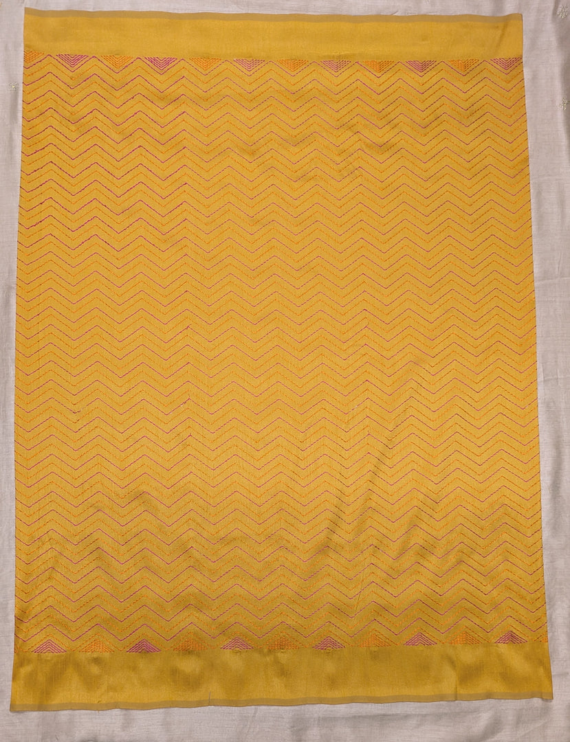 Yellow kanta stripes blouse back neckline with striped stitch detail