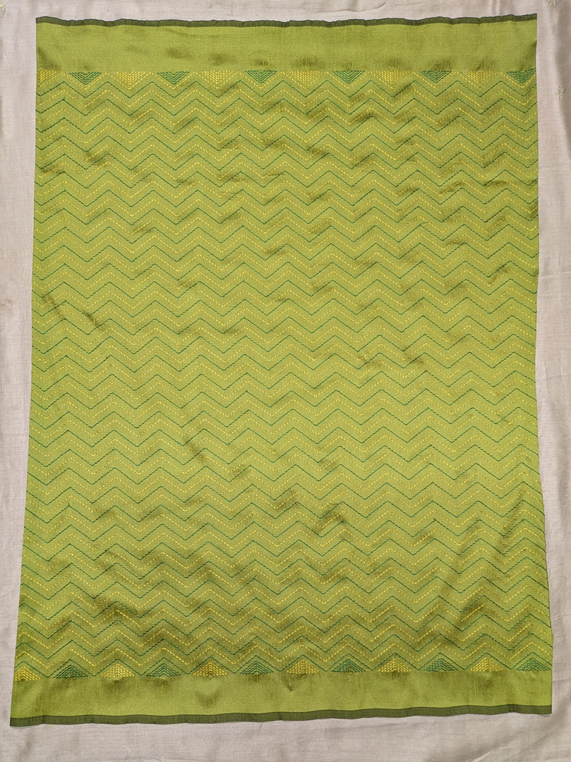 Mehendi green kanta stripes blouse back neckline with stitched stripes