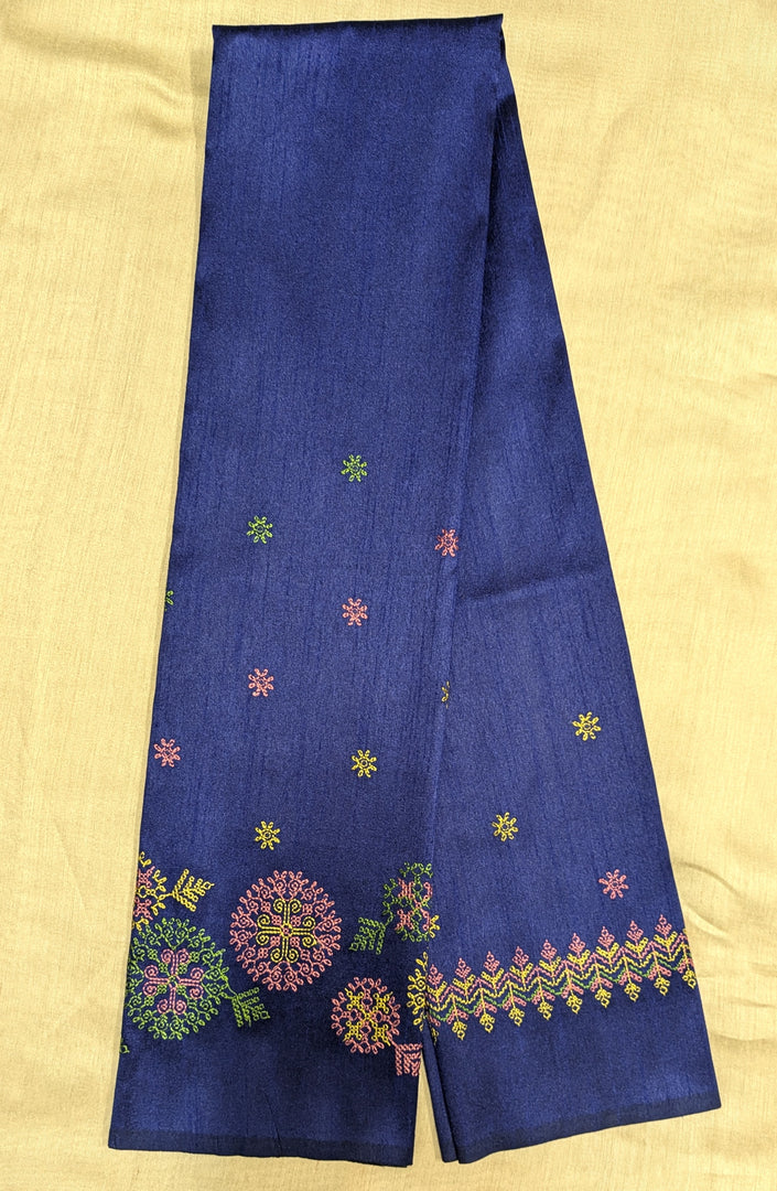 royal blue kasuti manjiri blouse front with sleeve embroidery