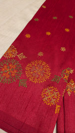 Load image into Gallery viewer, maroon kasuti manjiri blouse with embroidery close view

