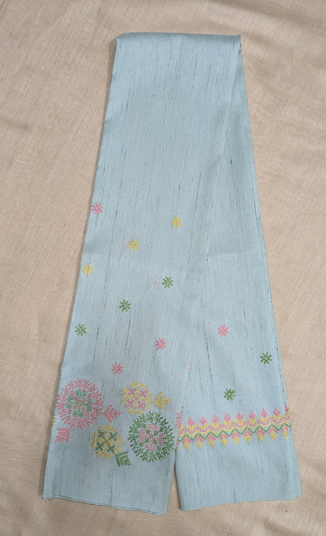 embroidered kasuti manjiri blouse in sky blue flat-lay