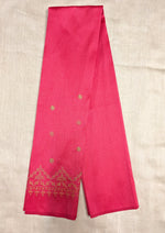 Load image into Gallery viewer, Angled side of red blouse with kasuti embroidery around neckline
