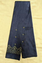 Load image into Gallery viewer, Detailed embroidery close-up of navy blue kasuti blouse fabric

