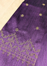 Load image into Gallery viewer, Purple kasuti blouse front view with traditional stitched motifs
