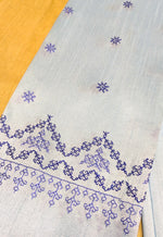 Load image into Gallery viewer, Grey kasuti blouse flat front view showing embroidered motifs
