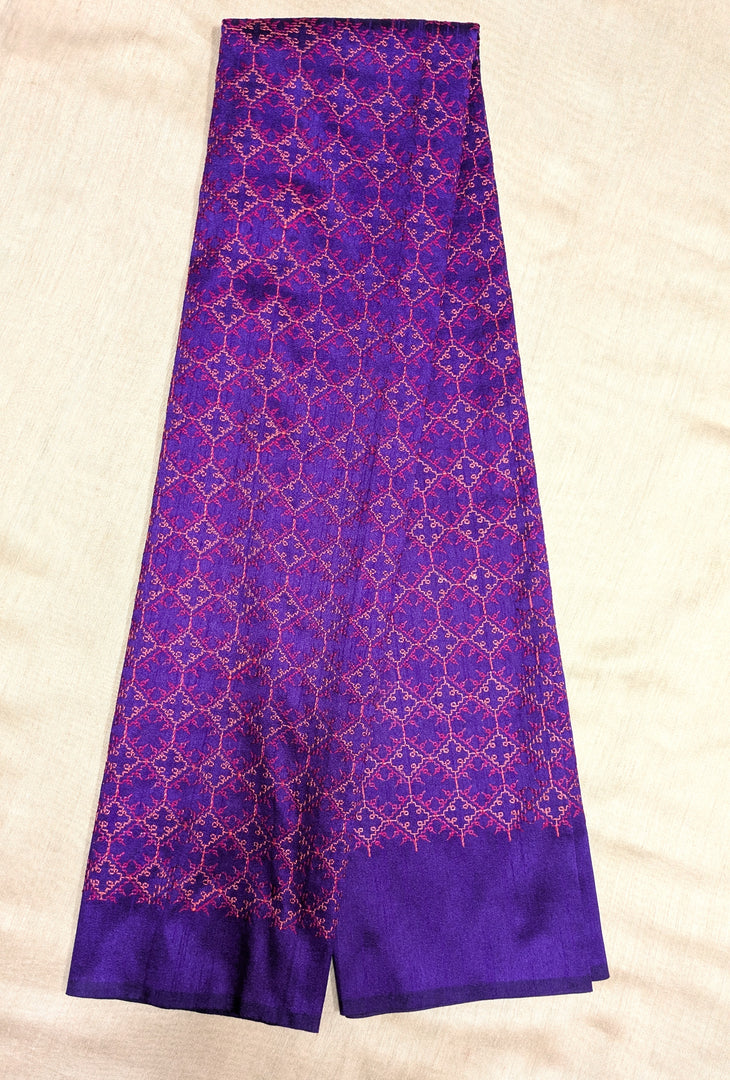 Purple kasuti bloom blouse showing sleeve embroidery detail