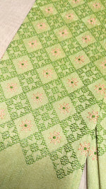 Load image into Gallery viewer, Light green chaya kasuti blouse with embroidery motifs front view
