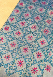 Light blue chaya kasuti blouse with embroidery motifs front view