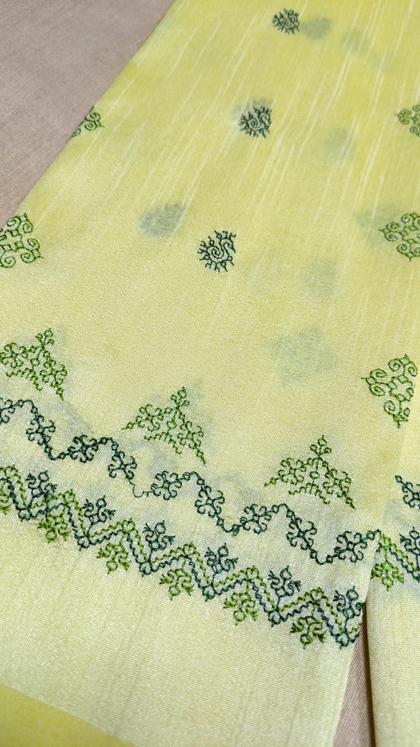 Lemon kanika kasuti blouse sleeve with embroidered motif close-up
