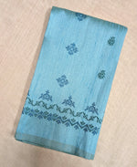 Load image into Gallery viewer, Blue kanika kasuti blouse with floral embroidery front view
