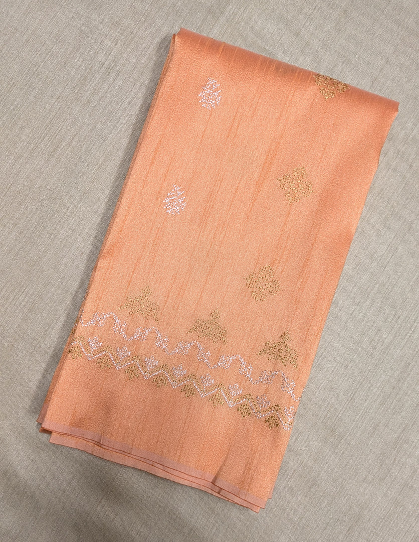 Peach kanika kasuti blouse with embroidered floral motifs front view