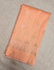 Peach kanika kasuti blouse with embroidered floral motifs front view