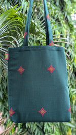 Load image into Gallery viewer, Forest green kasuti farm animals tote bag with animal embroidery front view
