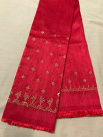 Load image into Gallery viewer, Red peacock kasuti blouse embroidery close-up showing peacock motif
