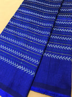 Load image into Gallery viewer, Royal blue village kasuti blouse close-up of embroidered village motifs
