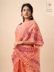 peach mayur organza kasuti saree with embroidered peacock motifs