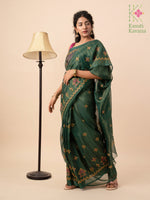 Load image into Gallery viewer, green tissue sherbet kasuti saree with embroidery front view
