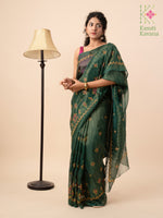 Load image into Gallery viewer, kasuti sherbet saree in green tissue fabric embroidery close-up
