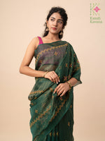 Load image into Gallery viewer, green tissue sherbet kasuti saree with border embroidery detail
