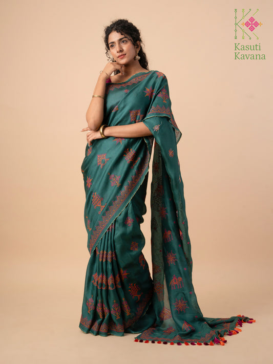 Deep Green Classic Kasuti Saree