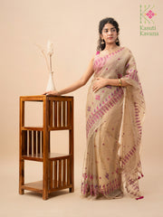 brown mayur organza kasuti saree with embroidered peacock motifs