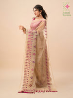 Load image into Gallery viewer, brown mayur organza kasuti saree with kasuti embroidery close-up
