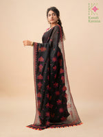Load image into Gallery viewer, Kasuti embroidered black saree with geometric and floral detailing

