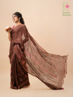 Load image into Gallery viewer, classic kasuti saree in coffee brown with embroidery close-up

