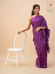 purple classic kasuti saree with embroidery front view