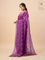 Load image into Gallery viewer, purple kasuti saree showing embroidered motifs front angle
