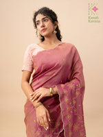 Load image into Gallery viewer, Front drape of deep pink kasuti temple tissue saree with zari pallu
