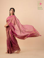 Load image into Gallery viewer, Deep pink kasuti temple tissue saree with golden zari border
