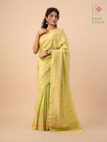 Load image into Gallery viewer, kasuti temple saree in light green tissue fabric border detail
