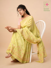 light green kasuti temple tissue saree with embroidery front angle