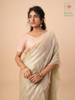 Load image into Gallery viewer, fern flora glass organza saree in green shade with floral embroidery
