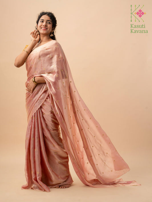 Deep Brick Flora Glass Organza Saree