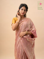 Load image into Gallery viewer, deep brick organza saree showing floral embroidery on sheer drape
