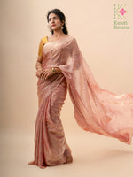 Load image into Gallery viewer, deep brick organza saree highlighting embroidered floral detailing
