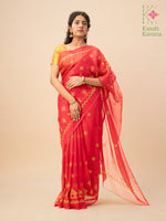 Load image into Gallery viewer, rani pink kasuti tissue sherbet saree with embroidered motifs
