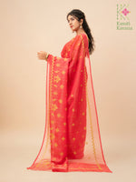 Load image into Gallery viewer, tissue sherbet saree in rani pink with kasuti embroidery pallu detail
