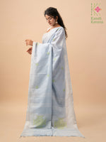 Load image into Gallery viewer, floret cross stitch kasuti saree in sky blue with embroidery detail
