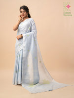 Load image into Gallery viewer, embroidered sky blue floret kasuti saree close-up detail
