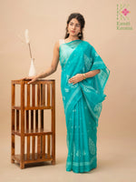 Load image into Gallery viewer, deep pista petal organza kasuti saree front angle
