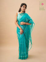 Load image into Gallery viewer, handwoven deep pista organza kasuti saree with pallu embroidery
